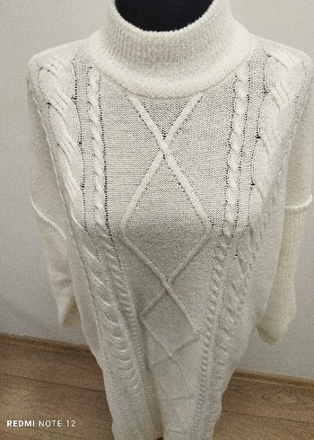 Bohem Uzun Örgü Beyaz Kadın Kazak - Görsel 7