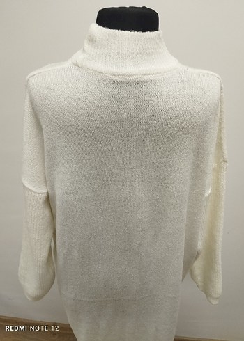 Bohem Uzun Örgü Beyaz Kadın Kazak - Görsel 6