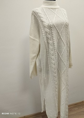 Bohem Uzun Örgü Beyaz Kadın Kazak - Görsel 3