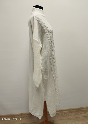 Bohem Uzun Örgü Beyaz Kadın Kazak - Görsel 4