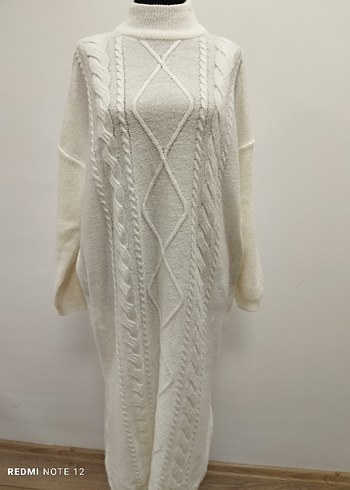 Bohem Uzun Örgü Beyaz Kadın Kazak - Görsel 2