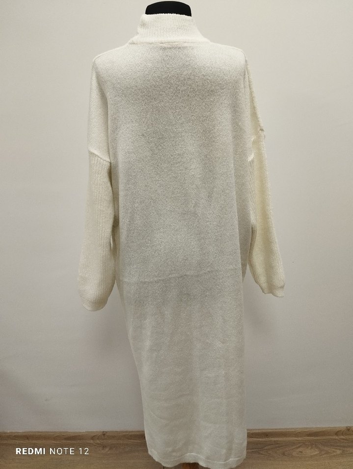 Bohem Uzun Örgü Beyaz Kadın Kazak - Görsel 5