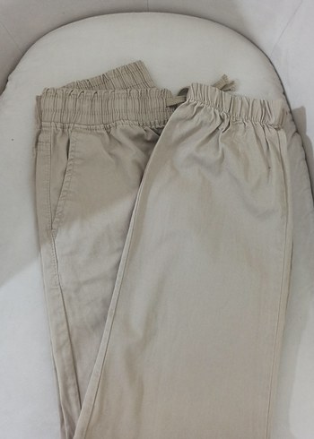 Bej Kadın Keten Salaş Midi Pantolon - Görsel 2