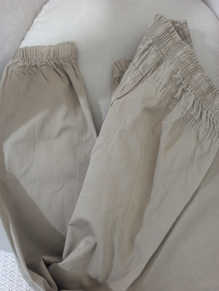 Bej Kadın Keten Salaş Midi Pantolon - Görsel 3