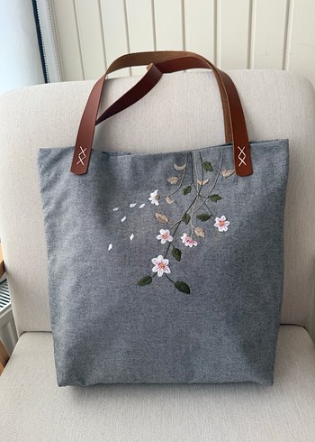 Zara Gri Nakışlı Bohem Kadın Çanta
