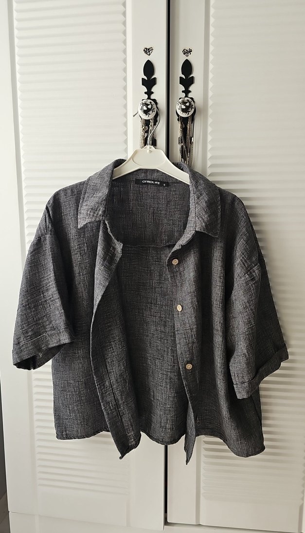 Erkek Gri Mini Düğmeli Rahat Pijama Takımı - Görsel 3