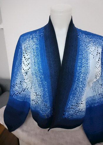 Kadın Mavi Örgü Bohem Hırka - Görsel 2