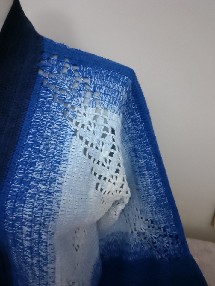 Kadın Mavi Örgü Bohem Hırka - Görsel 4