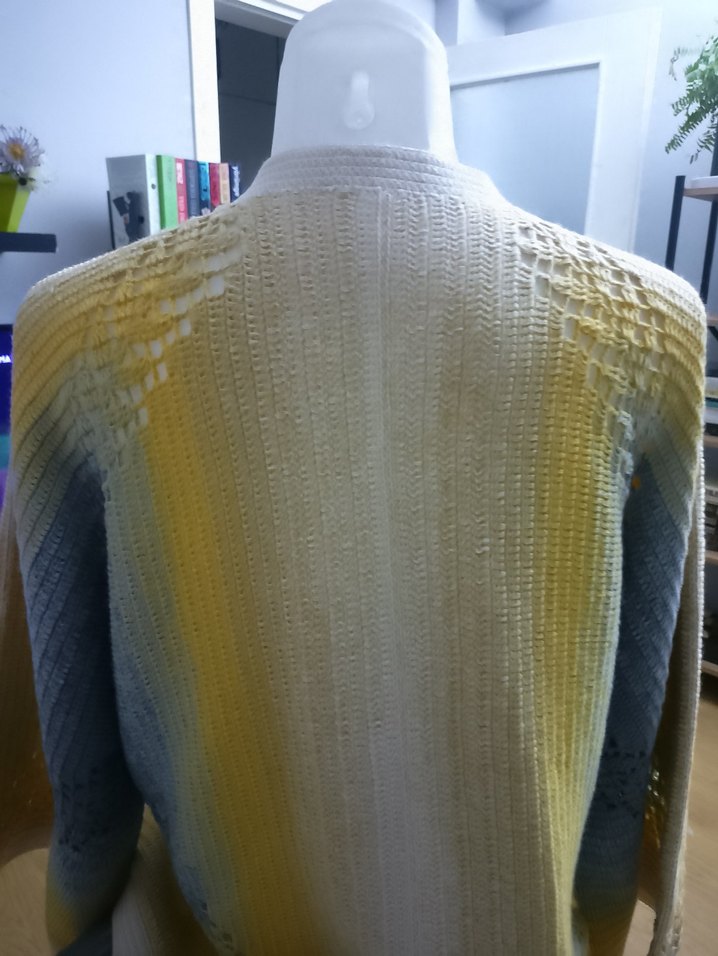 Sarı Gri Bağlamalı Örgü Kadın Hırka - Görsel 3