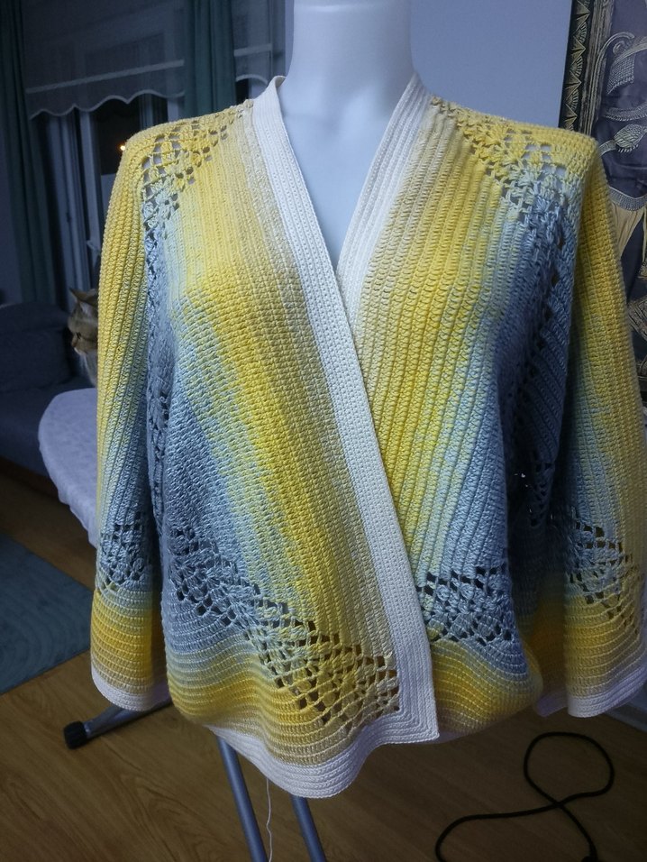 Sarı Gri Bağlamalı Örgü Kadın Hırka - Görsel 2