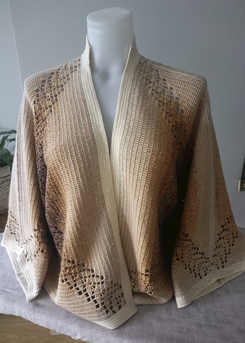 Bej Örgü Bohem Hamile Hırka - Görsel 2