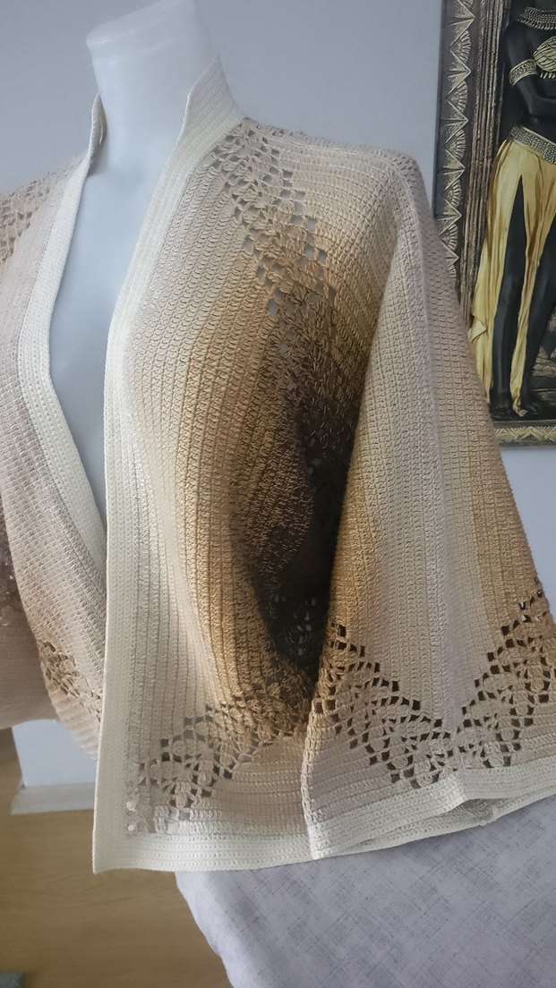 Bej Örgü Bohem Hamile Hırka - Görsel 4