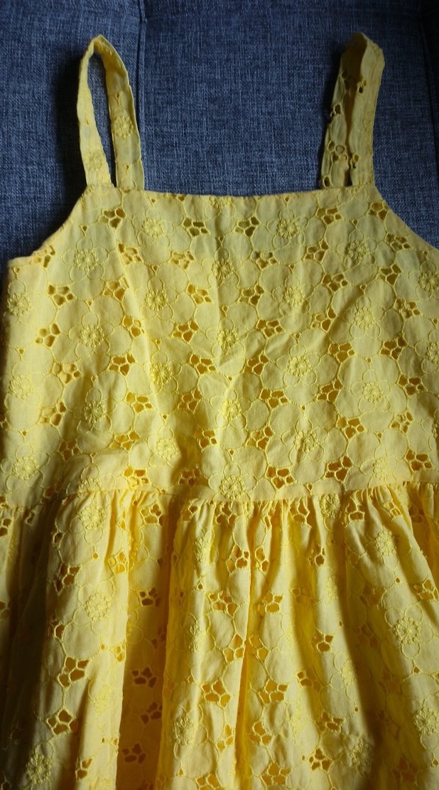 Kız Çocuk Sarı Nakışlı Askılı Elbise - Görsel 2