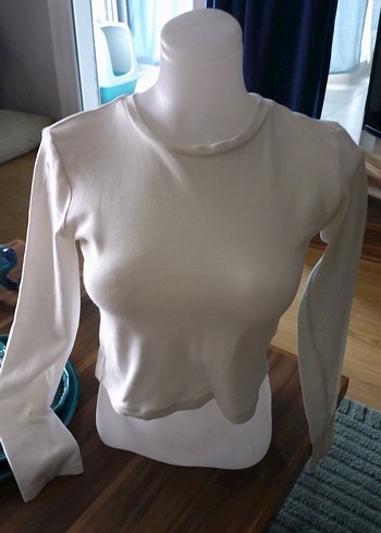 Beyaz Pamuklu Uzun Kollu Basic  Tişört - Görsel 4