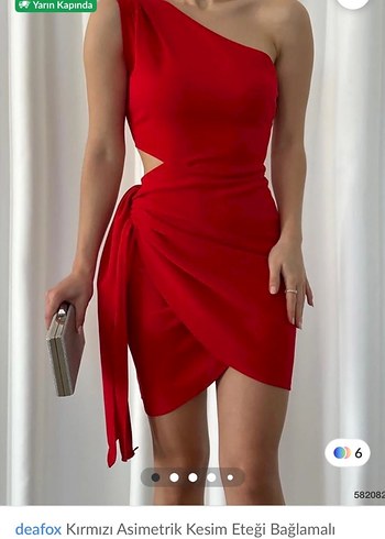 Kırmızı Mini Askılı Drapeli Elbise - Görsel 2