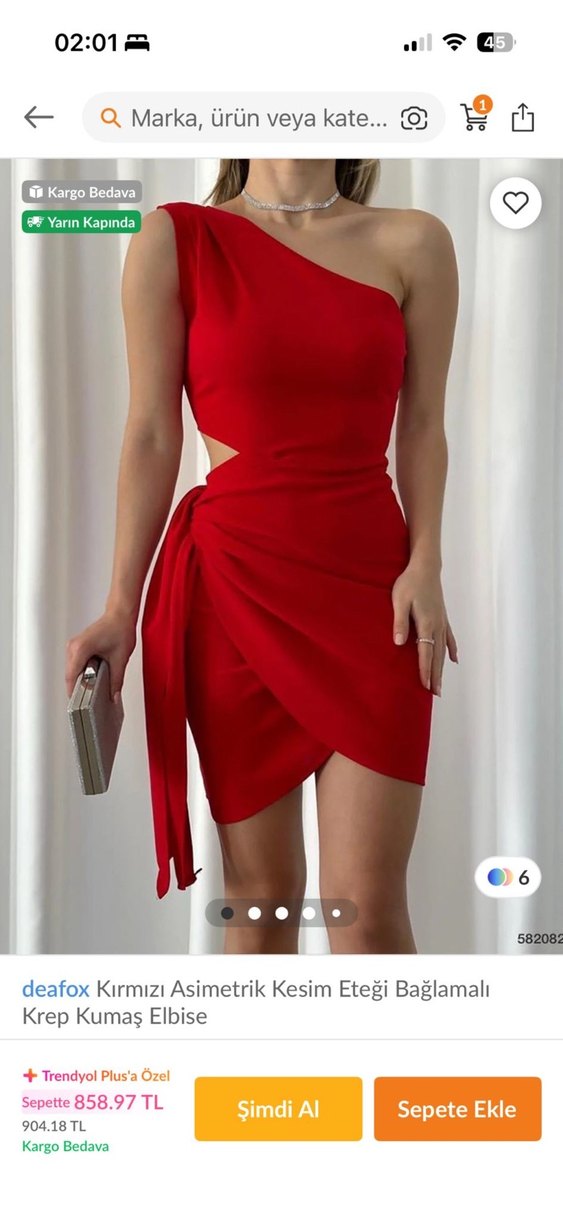 Kırmızı Mini Askılı Drapeli Elbise - Görsel 2
