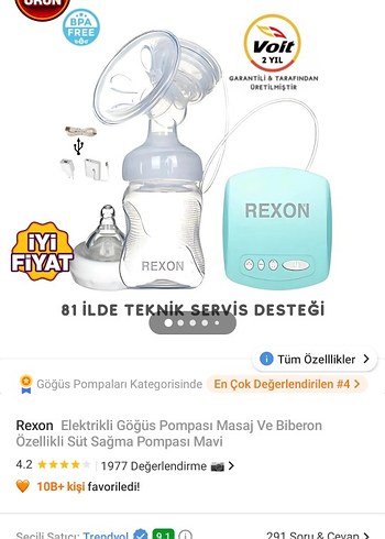 REXON Elektrikli Göğüs Pompası Masajlı Mavi