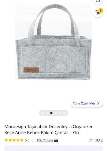 Mordesign Keçe Anne Bebek Bakım Çantası Gri