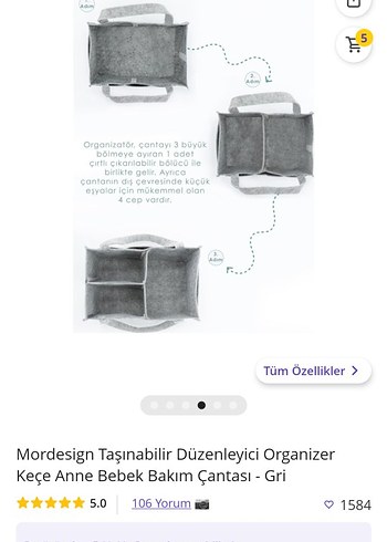 Beden Mordesign Keçe Anne Bebek Bakım Çantası Gri