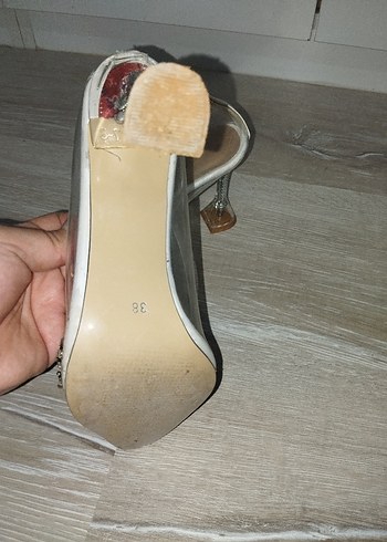 38 Beden Beyaz Cam Stiletto Payetli Nikah Ayakkabısı