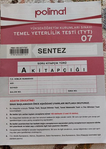 Beden Renk 4 Tane TYT AYT Denemesi