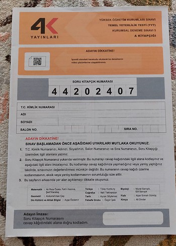 Beden Renk 6 Tane Türkiye Geneli TYT AYT Denemesi