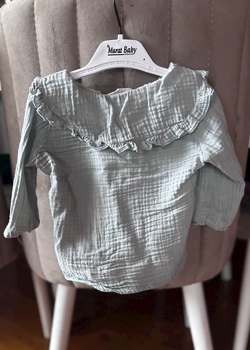 Kız Çocuk Gri Keten Uzun Kollu Bluz - Görsel 2