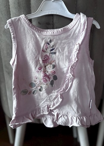 Pembe Çiçek Desenli Fırfırlı Kolsuz Bebek Kıyafeti - Görsel 2