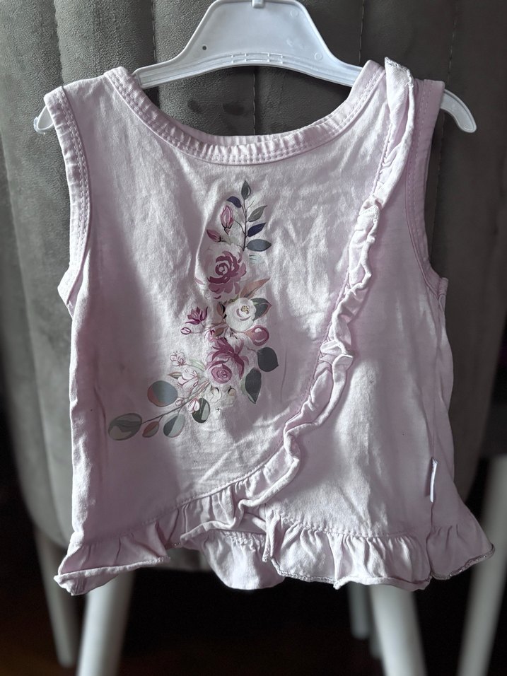 Pembe Çiçek Desenli Fırfırlı Kolsuz Bebek Kıyafeti - Görsel 2