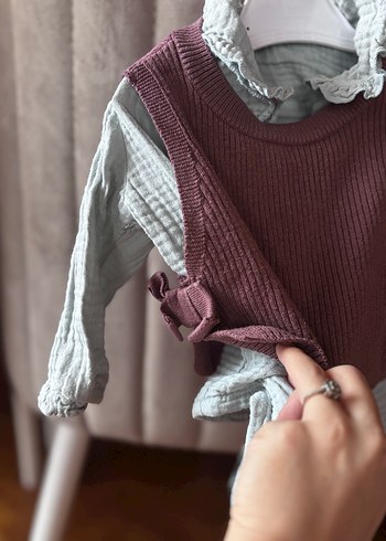 Bordo Örgü Kız Çocuk Süveter - Görsel 3