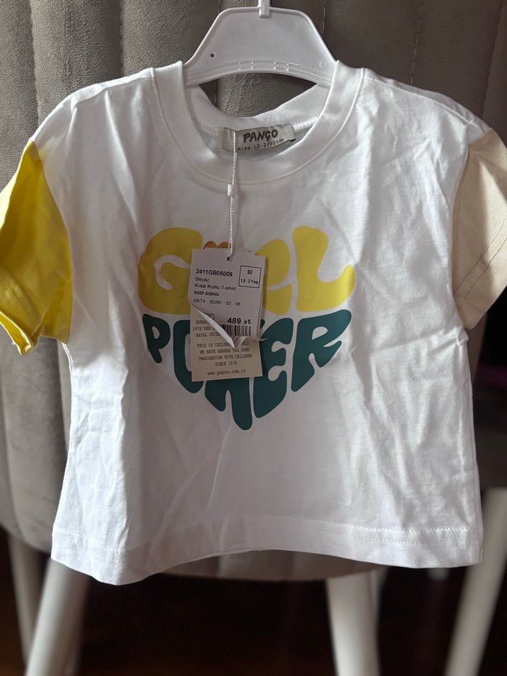 Kız Çocuk Sarı Pamuklu Tişört - Görsel 2