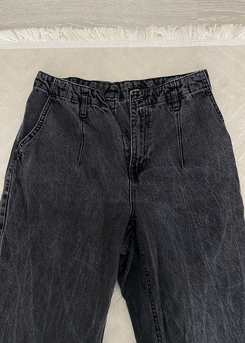 38 Beden Gri Siyah Pilili Kadın kot Denim Pantolon