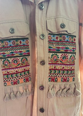 Düğmeli Nakışlı Bohem Kadın Ceket - Görsel 2