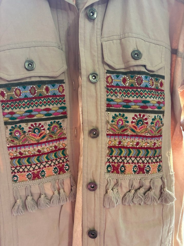 Düğmeli Nakışlı Bohem Kadın Ceket - Görsel 2