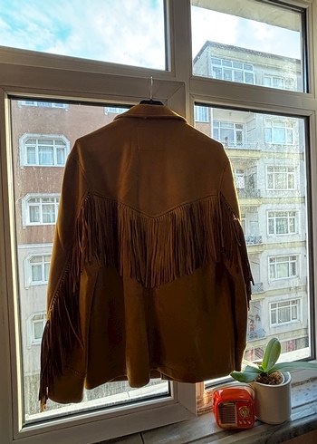 Püsküllü Kahverengi Süet Kadın Ceket - Görsel 2