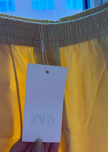 Sarı Dökümlü Keten Midi Kadın Pantolon - Görsel 3