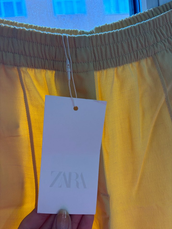 Sarı Dökümlü Keten Midi Kadın Pantolon - Görsel 3