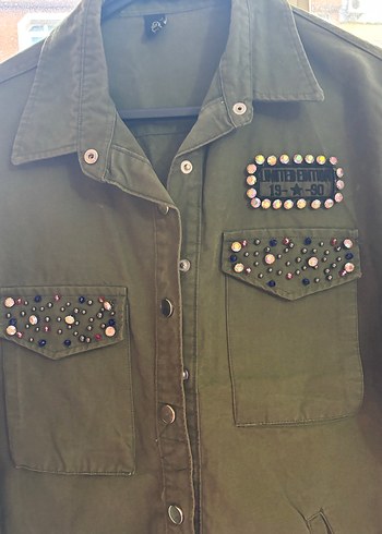 Düğmeli Kamuflaj Desenli Kadın Kot Ceket - Görsel 2