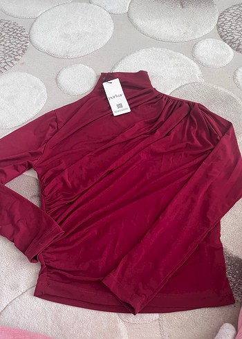 Pembe Yüksek Yakalı Uzun Kollu Bluz - Görsel 3