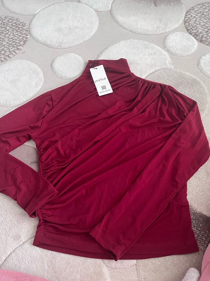 Pembe Yüksek Yakalı Uzun Kollu Bluz - Görsel 3