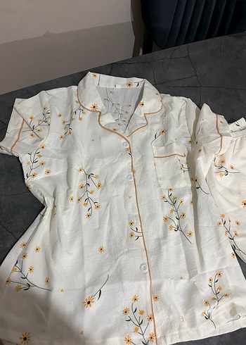 Nakışlı Beyaz Bohem Kadın Pijama Takımı - Görsel 3