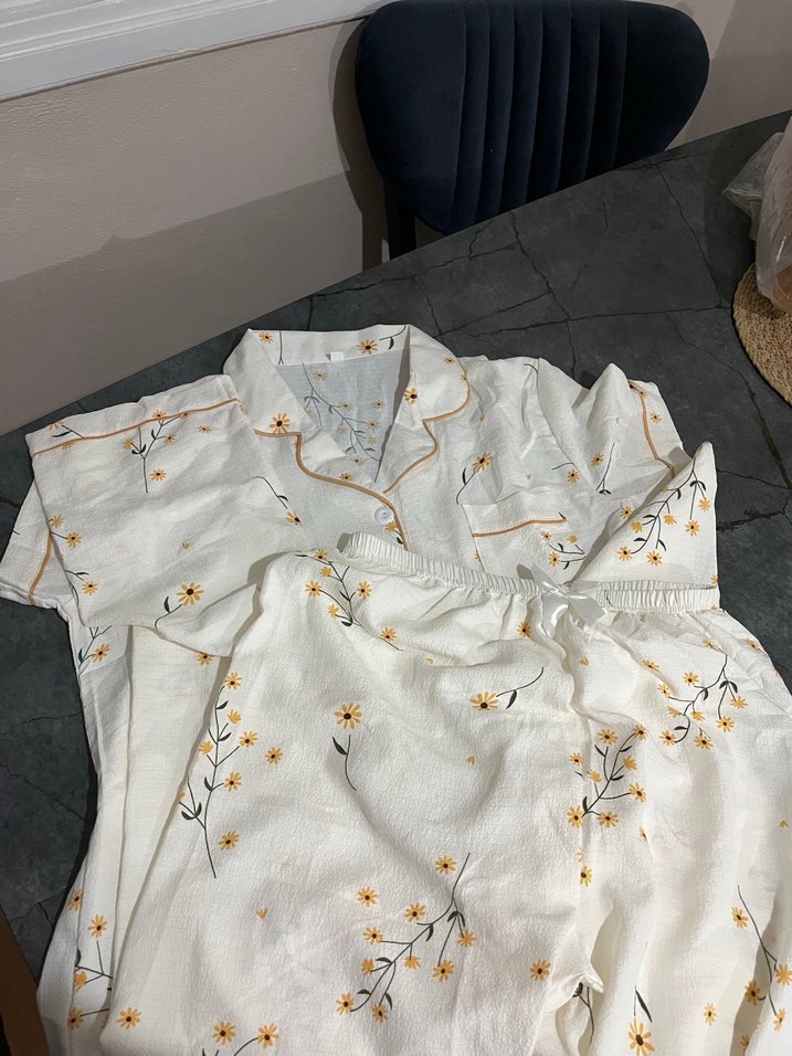 Nakışlı Beyaz Bohem Kadın Pijama Takımı - Görsel 2