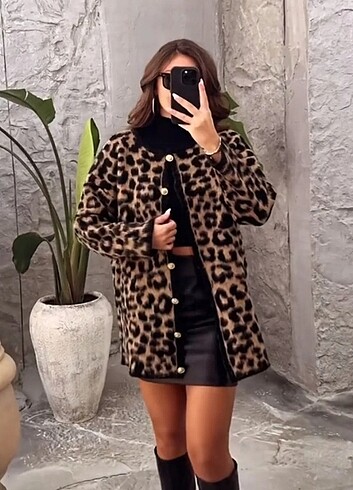 Leopar hirka ceket standart beden..