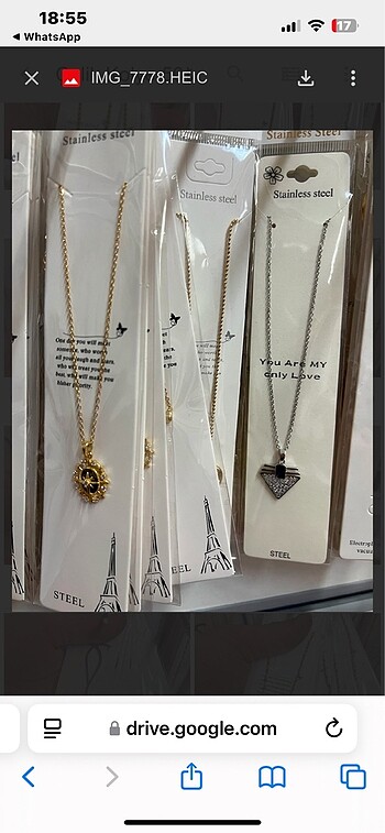 Çelik silver taşlı üçgen kolye