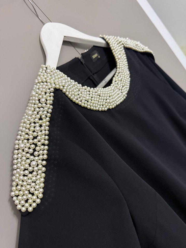 Boncuk Detaylı Siyah Uzun Kollu Tunik - Görsel 4