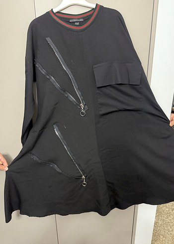 Fermuarlı Siyah Uzun Kadın Tunik - Görsel 2
