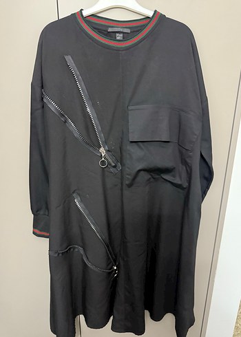 Fermuarlı Siyah Uzun Kadın Tunik - Görsel 3