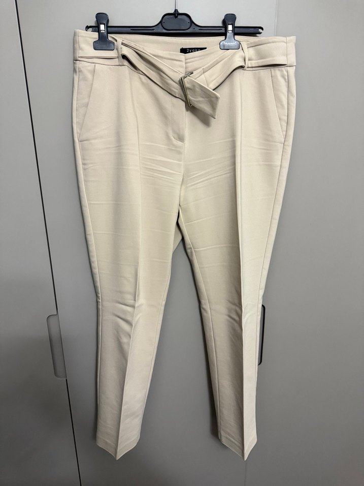 Bej Kadın Kumaş Pantolon 95 cm Bel Detaylı - Görsel 2