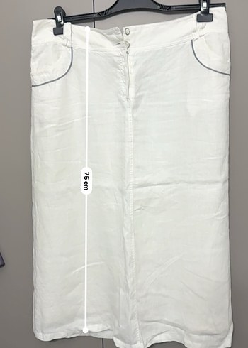 Beyaz Keten Midi Kadın Etek - Görsel 3