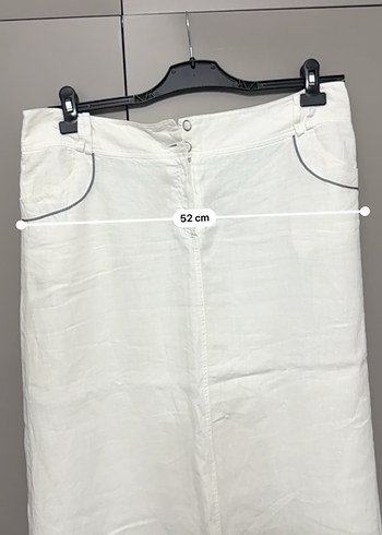 Beyaz Keten Midi Kadın Etek - Görsel 2